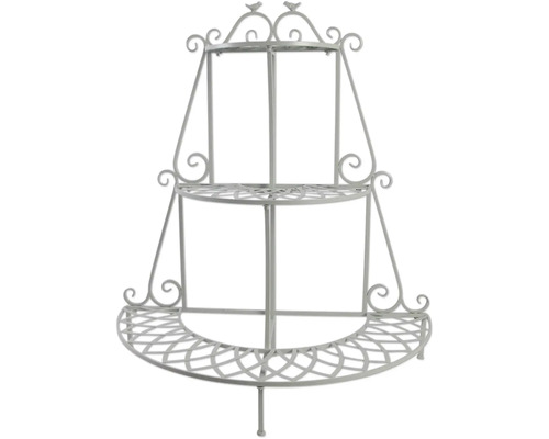 Hörnställ för växter i metall med tre nivåer och fågelmotiv