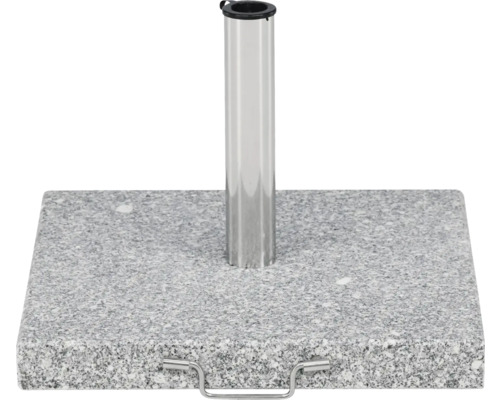 Parasollfot av granit med rör av rostfritt stål
