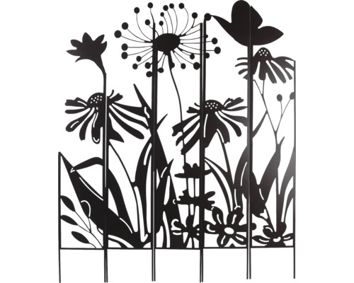 Dekorativt trädgårdsstaket i metall med blommotiv