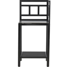 Svart sidobord med förvaringsutrymme och öppen hylla