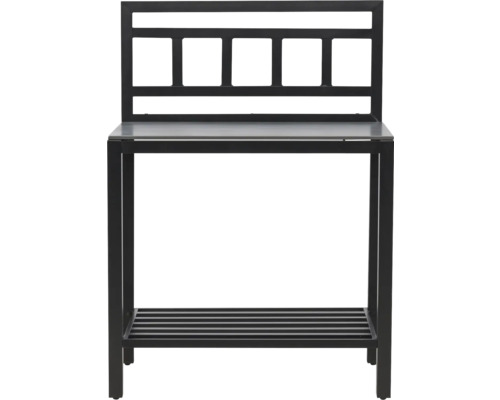 Svart planteringsbord med hylla och galler