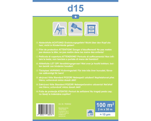 Täckplast med varningar om kvävningsrisk och användning