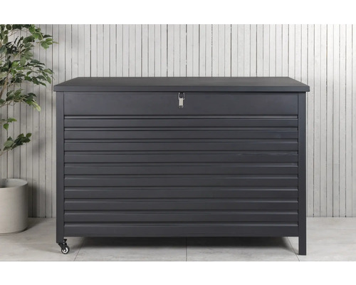 Grå trädgårdslåda med hjul för utomhusförvaring