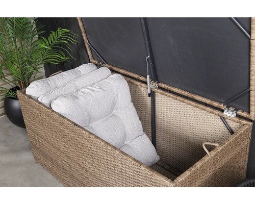 Öppen förvaringslåda i rotting med sittdynor