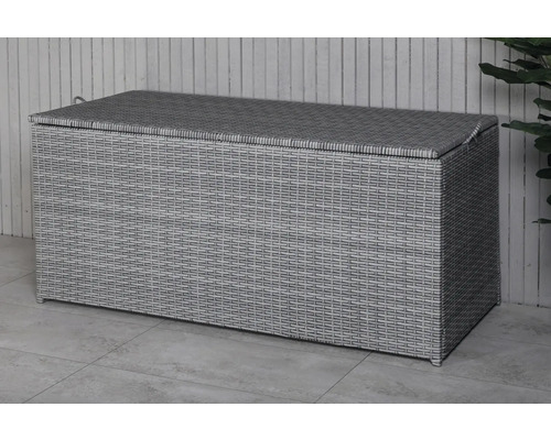 Grå trädgårdsbox i rotting med lock