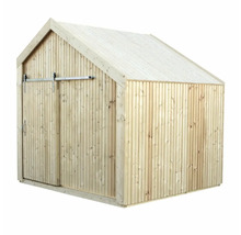 Trädgårdshus i trä med skjutdörr och sadeltak