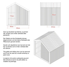 Illustration av ett trädgårdshus med dimensioner