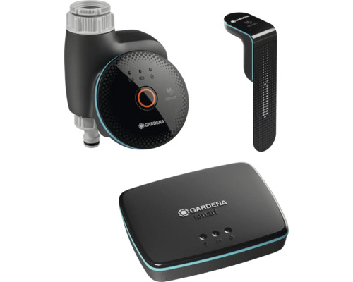 Gardena Smart System bestående av bevattningskontroll, sensor och gateway