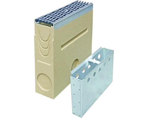 Dräneringsränna med galler och uppsamlingsbehållare