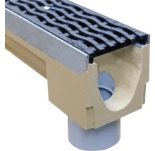 Detaljbild av en dräneringsränna med galler