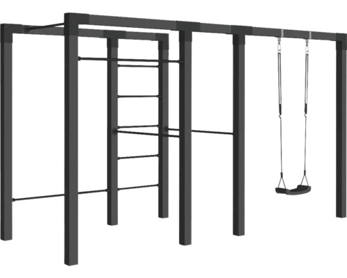 Lekplatsutrustning med ribbstol, räck och gunga