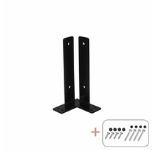 Två vinkelbeslag av metall med skruvar och täcklock