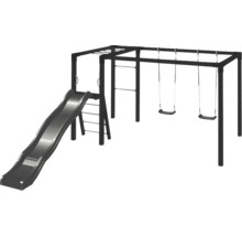 Lekplats med rutschkana, klätterställning och gunga