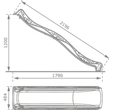 Teknisk ritning av en barnrutschkana med mått.