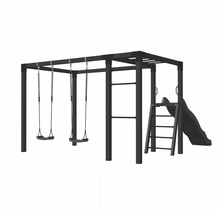 Lekplatsutrustning med gungor, klätterstege och rutschkana för utomhusbruk