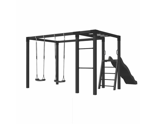 Lekplatsutrustning med gungor, klätterstege och rutschkana för utomhusbruk