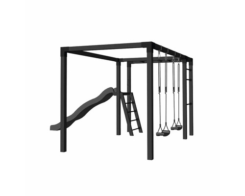 Lekplatsställning med rutschkana, stege och gunga