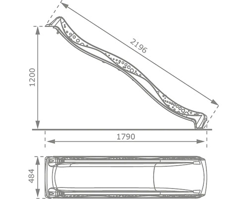 Teknisk ritning av en rutschkana för barn med mått