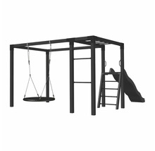 Lekplats med gunga, klätterställning och rutschkana