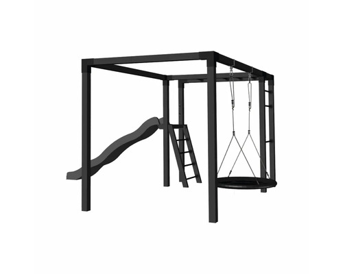 Lekplats med rutschkana, stege och gunga