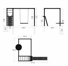 Mått på lekplatsen med klättervägg, gunga och rutschkana