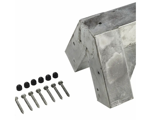 Stolpfäste av metall med skruvar och täcklock