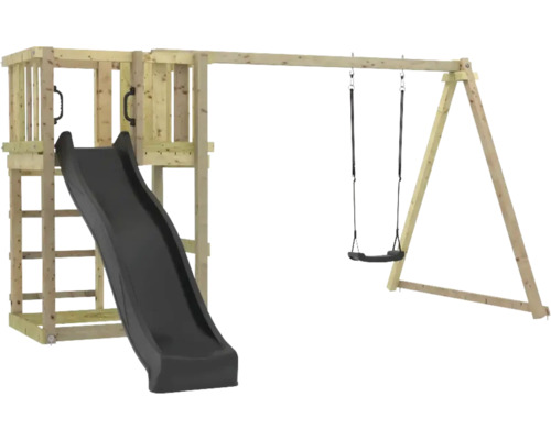 Lekställning PLUS inkl. gungställning, gräsvart rutschkana & gunga Lektorn i trä med rutschkana och gunga