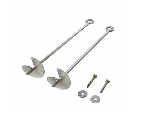 Två markankare med skruvar och brickor