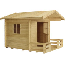 Lekstuga i trä med fönster och veranda