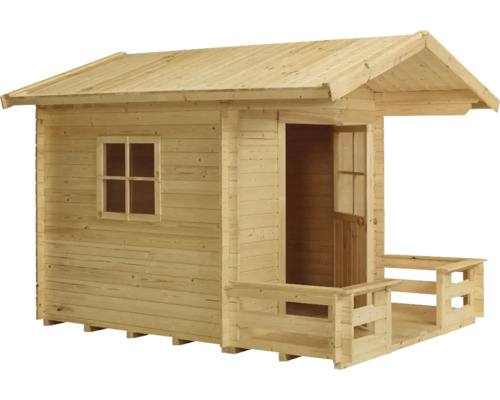 Lekstuga PLUS 182x161cm + 72cm terrass inkl. takpapp Lekstuga i trä med fönster och veranda
