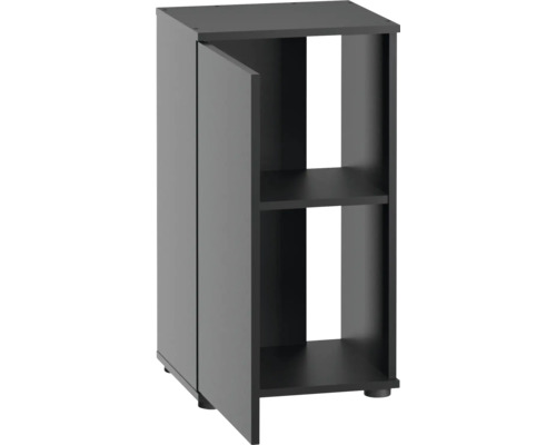 Svart underskåp med en dörr och hyllor