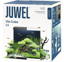 Förpackning av Juwel Vio Cube 54 akvarium med akvariums specifikationer