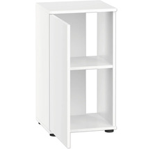 Vitt badrumsskåp med en dörr och öppna hyllor