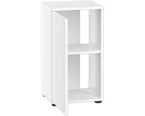 Vitt badrumsskåp med en dörr och öppna hyllor