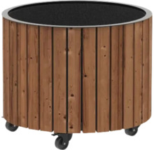 Rund blomkruka av trä med hjul