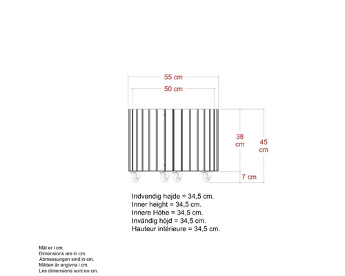 Teknisk ritning av en produkt med mått i centimeter