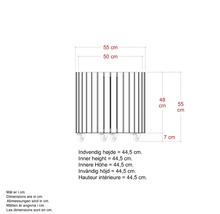 Teknisk ritning av en rullcontainer med mått i centimeter