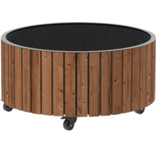 Rund planteringslåda i trä med hjul