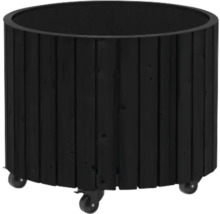 Rund blomkruka i trä med hjul