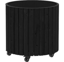 Rund blomkruka i trä med hjul