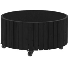 Rund planteringslåda i trä med hjul