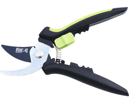 Trädgårdssax med fjädermekanism och for_q logotyp
