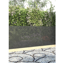 Sichtschutzvägg i trädgården med växter och mosaikgolv