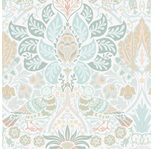 Tapet med fågel-, blad- och blommönster