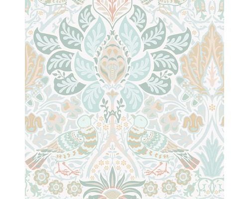 Tapet med fågel-, blad- och blommönster