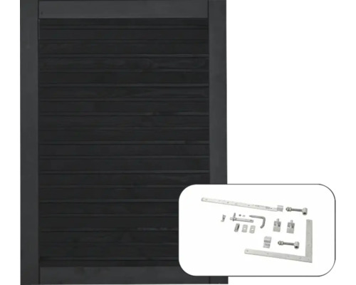 Enkelgrind PLUS Plank 100x125cm svart inkl. beslag Trägrind med beslagsats