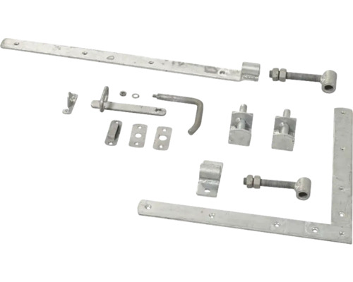 Portband beslagsats med gångjärn, stolpar och regel för träportar