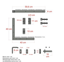 Teknisk ritning av dörrbeslag med mått i centimeter