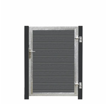 Trädgårdsgrind med grått trämönster och metallram