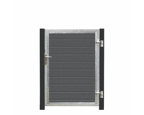 Trädgårdsgrind med grått trämönster och metallram